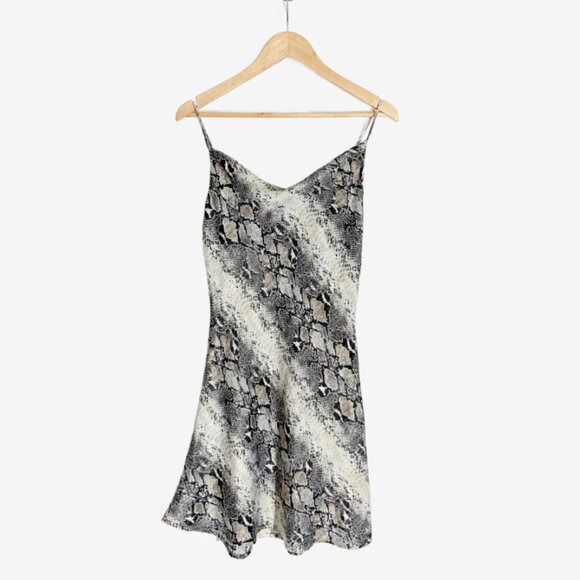 Vintage Y2K Satin Snakeskin Print Slip Dress with Cowl Neckline / Medium-Large - Picture 2 of 10